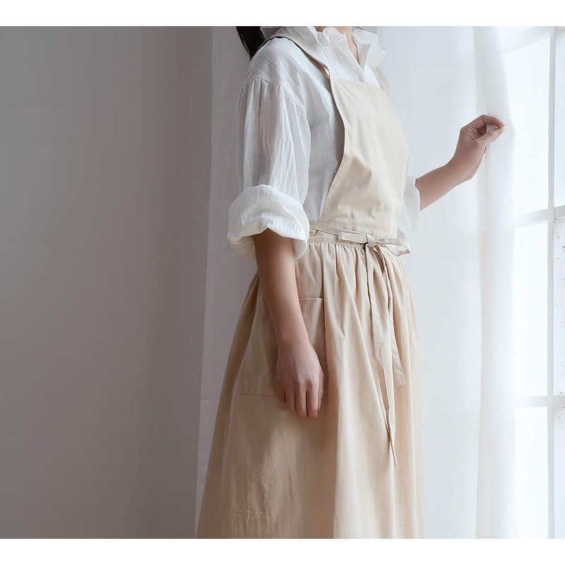 Cotton Pleated Apron Retro Waterdrop Proof Garden Cleaning Pinafore Dress