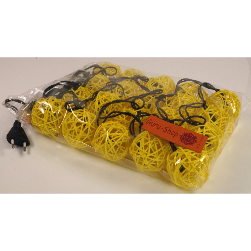 Rattan-ball light chain yellow / Ball light chains