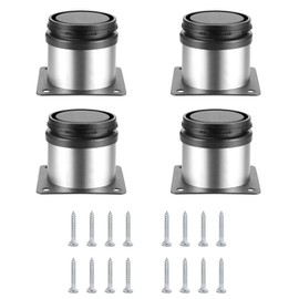 HAOCHEN 4 Pcs black Adjustable Legs, Stainless Steel Furniture Feet, Table Desk Cabinet Kitchen Adjustable Feet Round With Screws(Adjustable Height 0-10mm) (Silver, 2X2In-50X50MM)