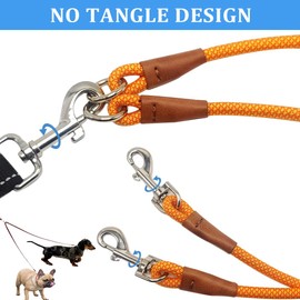 JDIDNEID 8 FT Double Dog Leash, 2 Way Mulitiple Dog Leash Detachable No Tangle with Soft Padded Handle, 1/4" Rope Dual Dog Leash for 2 Dogs Outdoor Walking (Orange Yellow)