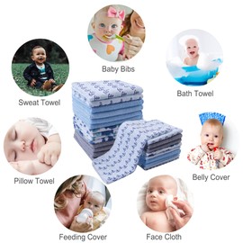 softan Baby Washcloths, 24Pack Baby Towels and Washcloths Extra Soft & Ultra Absorbent, Face Towel Unisex for Boys Girls Face & Body, Washclothes Gentle on Sensitive Skin, 9''X 9''- Whale