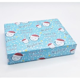2 Sheets Cute Faces Happy 1st Christmas As My Nephew Wrapping paper First Christmas Blue Family Relation Giftwrap (PA)
