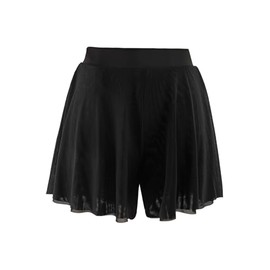 Daydance Black Adult Women Ballet Shorts Wide Leg Pull on Dance Skirts Culottes 2 Layers of Mesh