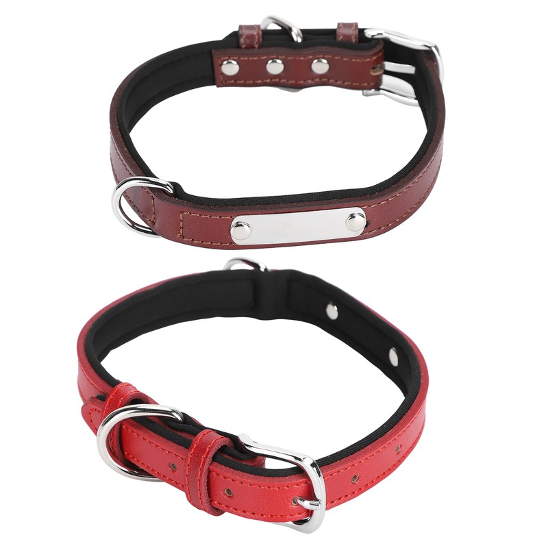 2pcs Pet Collar with Engraved Nameplate ID Tag Cowhide Padded
