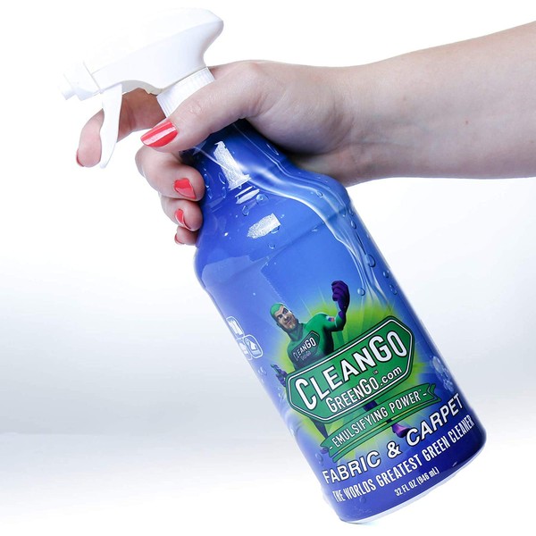 CLEANGO GREENGO Fabric & Carpet - Non-Toxic Upholstery Carpet Spot Cleaner and Stain Remover for Grease Red Wine Blood and Pet Stains On All Types Fabric and Carpet. Eco-Friendly 32 Oz Spray Bottle!