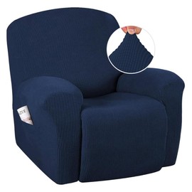 H.VERSAILTEX Super Stretch Recliner Cover Recliner Couch Covers Recliner Chair Cover Form Fitted Non Slip Reclining Slipcovers for Standard Large Recliner, Soft Thick (1 Pack, Navy)