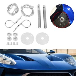 Cocoarm Bonnet Pin Plate Lock Set, Stainless Steel & Carbon Steel, 2.5 Inch Groove, 2 1/2-13 Thread, Round Head Pins, 1 Piece, Silver, Industrial Grade, Racing Sports Cars, Modified Vehicles