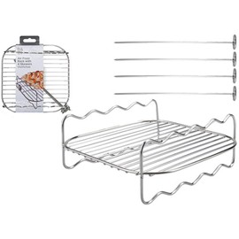 Square Air Fryer Skewer Grill Rack with 4 Metal Kebab Vegetable Skewers 17cm x 17cm x 7cm