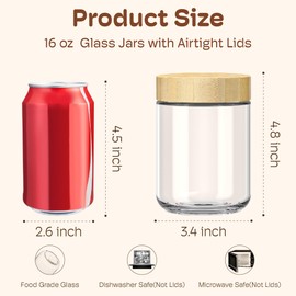 16oz Overnight Oats Containers with Lids, Glass Jars with Bamboo Lids, Glass Meal Prep Jars with Airtight Lids for Yogurt, Salad, Chia, Wide Mouth Mason Jar with Lid for Food Storage - 2 Pack