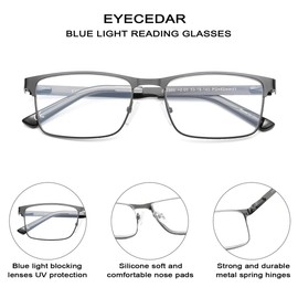 EYECEDAR 5-Pack Reading Glasses Men Blue Light Blocking Gunmetal Metal Frames Spring Hinges Eyeglasses Readers for Men 1.50