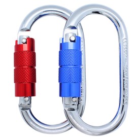 Carabiner Specialty Store Kobe Kiraru Auto Lock (Twist Type), CE Certified, Breaking Strength, Approx. 5502.5 lbs (25 kN), Domestic Tested, Oval Shape, Steel, Weight 5.6 oz (166 g), 2 Packs (Red and