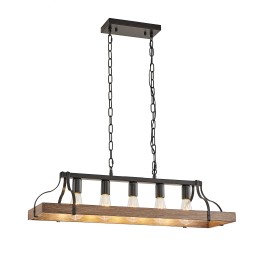5-Light Farmhouse Rustic Light Fixtures Over Table Modern Linear Rectangular Kitchen Island Ceiling Pendant Lighting E26 34InchShade  color: Walnet, Design Style: Farmhouse, Lamp Power(W): no bulbs, Number of Lights: 5