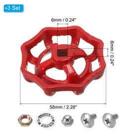 PATIKIL Outside Faucet Handle Square Stem Hole 6x6mm, Cast Steel Round Wheel Faucet Handles Replacement Water Spigot Handle with Screws Spacer, Red, 3Pcs
