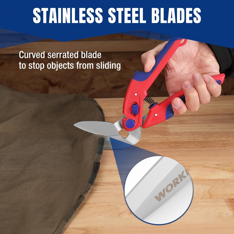 WORKPRO 250mm Heavy Duty Scissors, Multi-Purpose Angled Scissors, Serrated Blade