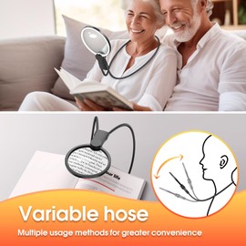 IMICHI Large Magnifier with Light-Hands Free- 5.1 Inch 6X Magnifying Glass Suit for Large Hands/Pursuing a Wide View, Neck-Worn Magnifier for Seniors, Gifts Perfect for Reading, Sewing