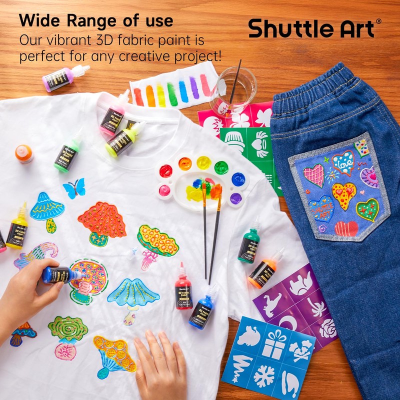 Shuttle Art Fabric Paint, 24 Colors 3D Permanent Paint with