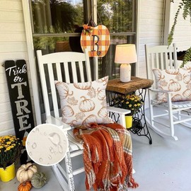 RABUSOFA Fall Pillow Covers 18x18 Inch Set of 2 Thanksgiving Autumn Outdoor Waterproof Pumpkin Maple Leaf Harvest Outdoor Throw Cushion Cases Seasonal Fall Farmhouse Decorations for Home Couch Patio