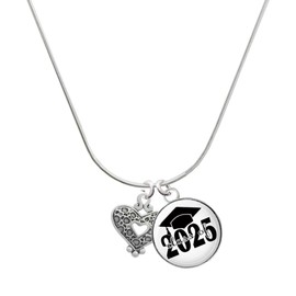 Delight Jewelry Antiqued Reptile Print Open Heart Script Class of 2025 Dome Charm Necklace, 18"