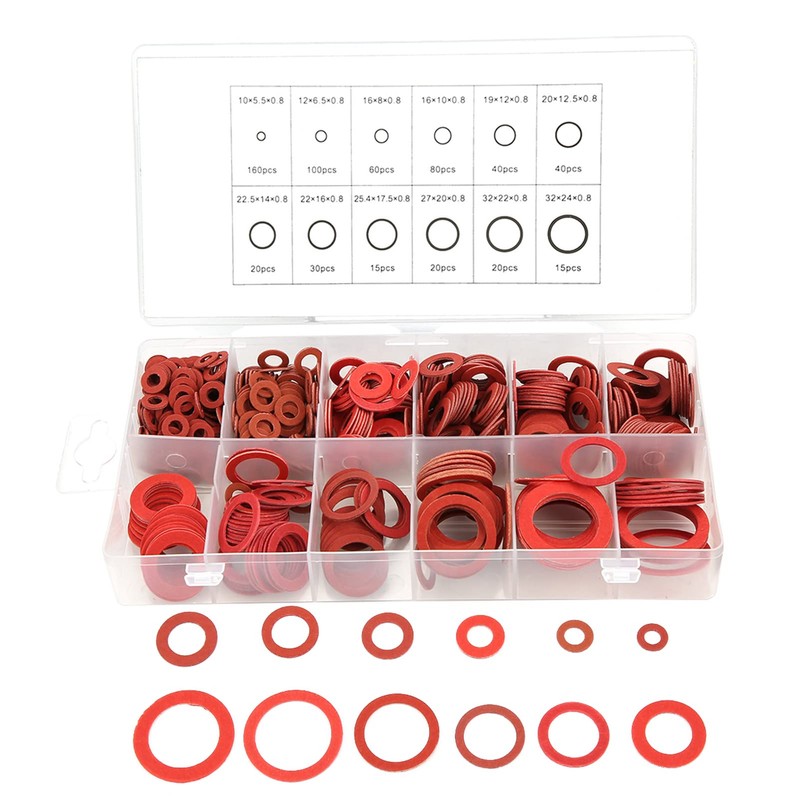 Insulation Washer Assorted with Plastic Box,600pcs 12 Sizes Red Steel