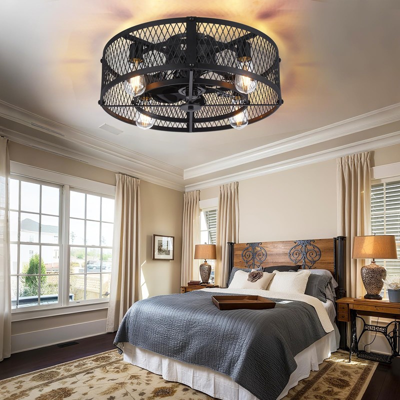 Depuley Caged Ceiling Fan with Light: 20" Flush Mount Ceiling