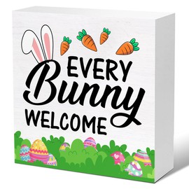 Easter Decor Every Bunny Welcome Wood Sign Farmhouse Home Desk Tabletop Shelf Decor Easter Decorations 5 x 5 Inches