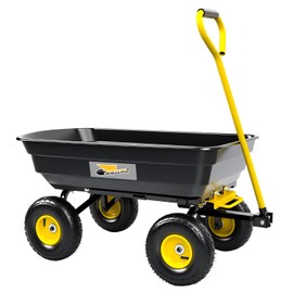 RIDALIYA Garden Dump Cart, Heavy-Duty Utility Wagon with 600 lb Capacity, 4 Cu Ft Bed, 10" Pneumatic Tires, 180° Pivot Steering for Yard, Lawn, and Beach Use