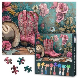 Jigsaw Puzzles 1000 Pieces for Adults, Cowboy Boots Adult Jigsaw Puzzles, Cowboy Hat 1000 Piece Jigsaw Puzzle, Puzzles Jigsaw Educational Toy Finished Size 19.5 x 27.5 Inch