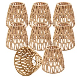 LECEHIVO 8 Pcs Small Rattan Bell Lamp Shade 5.9 x 5.7 Inch Handwoven Wicker Chandelier Barrel shades Boho Replacement Shades for Pendant, Table, Floor, and Sconce Lamps (Fitter 1.57")