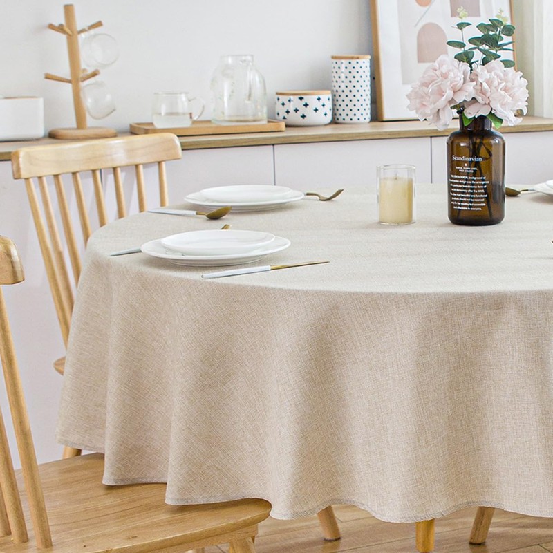 SPRICA Round Tablecloth 120cm Diameter Water Resistant Linen Texture Spill