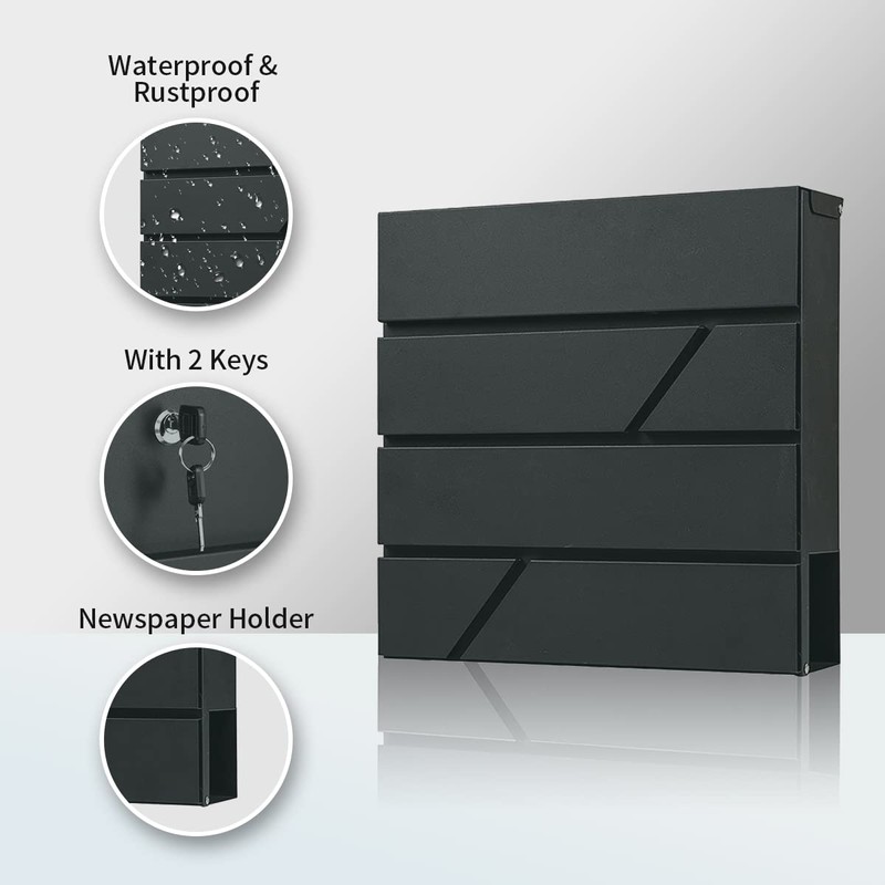 Ydocabinit Mailbox Wall Mount,Large Capacity Locking Mailbox for Outside,Galvanized Steel