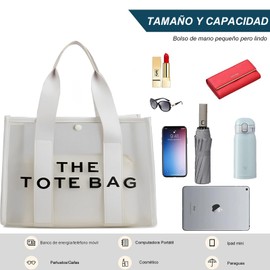 Bolsa The Tote Bag Grande Mujer,Bolsas Tote de Mujer Transparente 2024,Bolso Grande para Mujer Impermeable, para Shopper, School, Viaje, Oficina (Blanco)