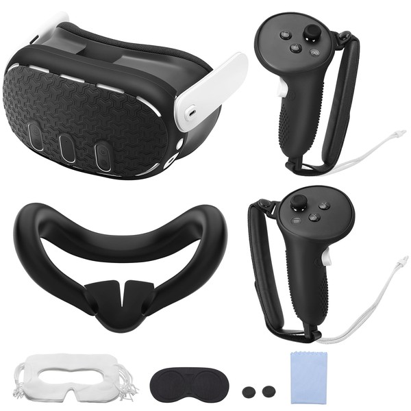TiMOVO VR Accessory Set for Meta Quest 3, Includes Controller Handle × 2, VR Shell Protective Case, Face Cover, Lens Cover, Thumb Clamps × 2, Eye Cover × 10, Protective Case for Quest 3 Accessories