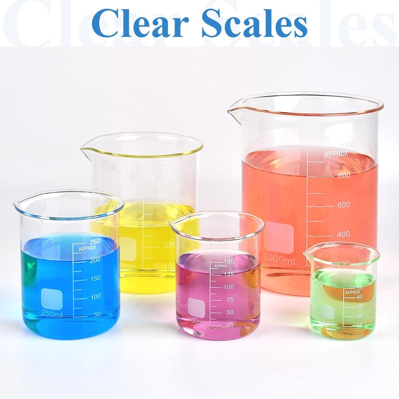 Supkiir 5 Pack Glass Beaker 50 ml/100 ml/250 ml/500 ml/1000