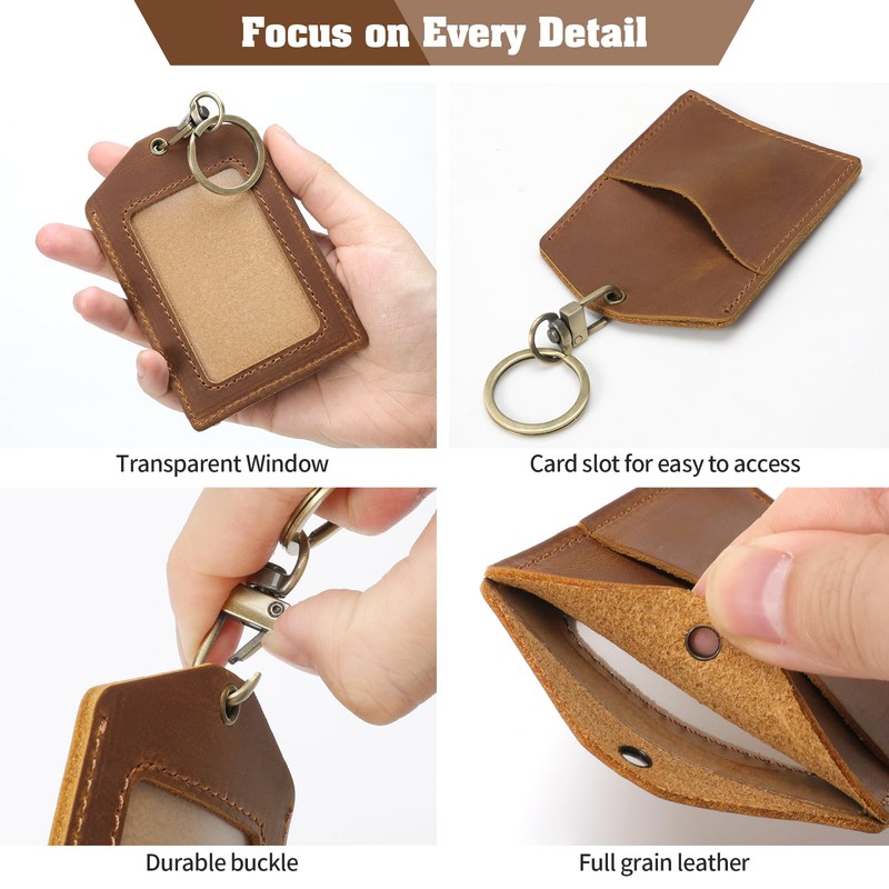 Jack&Chris Genuine Leather Badge Holder, Detachable Keychain Lanyards for ID