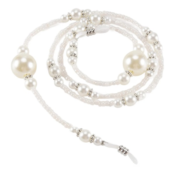 SODIAL 1x White Beaded Sunglass Eyeglasses Reading Glasses Chain Cord