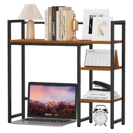 Snughome Desk Shelf, 31.9" Desktop Organizer Shelf, Desk Hutch for Computer Monitor, 4 Tier Desktop Display Rack, Wood Desktop Bookshelf Storage Rack for Home Office Dorm, Rustic Brown