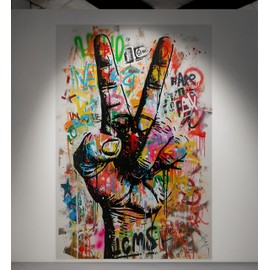 Modern Street Art Wallpaper. Graffiti Peace Sign Wall Mural. Peel and Stick Wallpaper. Urban Theme Decor. Game Room, Kid's Room Decor. #6819