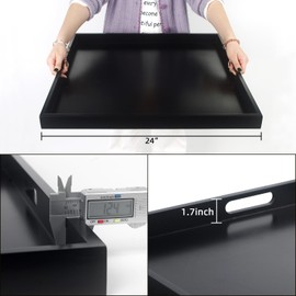 Square Large Ottoman Tray, 24" Square Wood Serving Tray with Handle, Modern Extra Large Black Serving Decorative Trays for Living Room Coffee Table Home