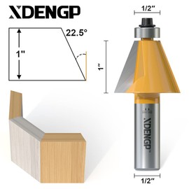 XDENGP 22.5 Degree Chamfer Router Bit with 1 Inch Cutting Length,1/2 Inch Shank Carbide Edge Forming Bevel Router Bit with Bearing, Chamfer Bit Miter Angle Milling Cutters Tool