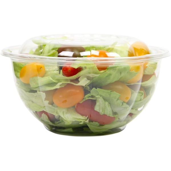 [50 Pack] 32 oz BPA Free Clear Plastic Bowl With Dome Lids Combo for Salads Fruits Parfaits, Disposable, Medium Size