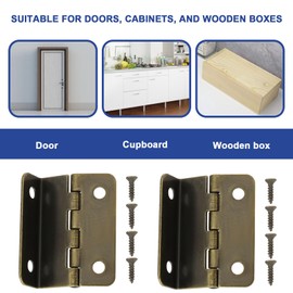 Micro Traders 6Pcs Vintage Antique Bronze Iron Hinges with 12 Screws for Door, Cabinet, Furniture, Jewelry Chest