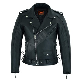 A&H Apparel Mens Leather Motorcycle Top-Grain Buffalo Jacket Genuine Zip Out Lining Jacket (Large)