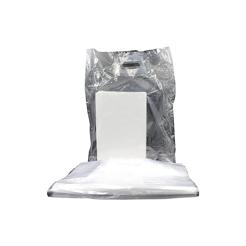 Reusable CLEAR Plastic Carrier Bags with Patch Handle - 38cm