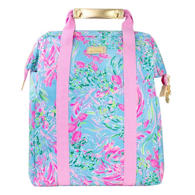Lilly Pulitzer Insulted Backpack Cooler Large Capacity, Pink/Blue Portable Soft