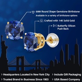 Gem Stone King 14K Yellow Gold Gemstone Birthstone Stud Earrings | Round 6MM | Gold Earrings For Women Men