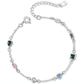 NicoWerk SAB285 Women's Silver Bracelet Stone Made of 925 Sterling Silver Narrow Simple Filigree Smooth Shiny Colourful