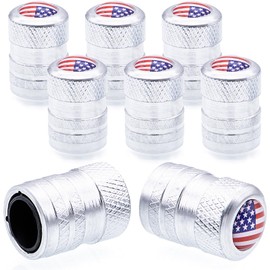 MEAJOO 8PCS USA Flag Tire Valve Stem Caps, with Plastic Liner, Anodized Alloy Universal Tire Valve Stem Covers for Cars, SUV, Trucks, Bikes, Motorcycles, Bicycles(Silver)