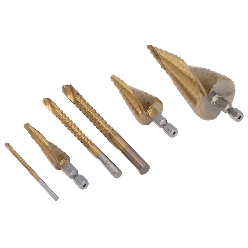 6Pcs/Set Spiral Grooved Step Drill Bit Hex Shank Stepped Drills