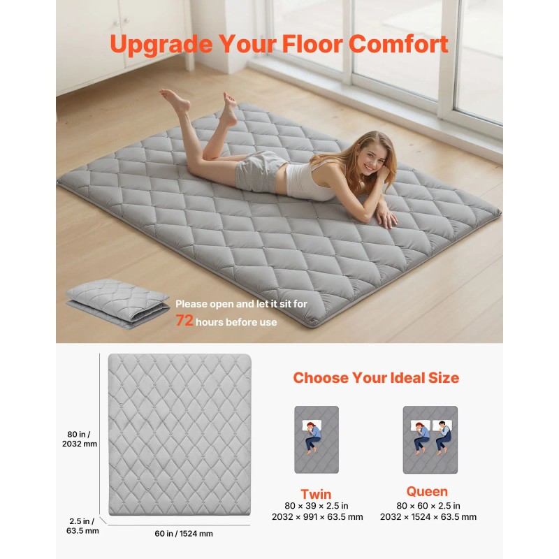 Queen Size Japanese Tatami Mattress 9-Layer Foldable Futon with Fastener