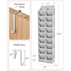 ULG Over The Door Shoe Organizer for Closet Fit 24-32 Pairs with Large Deep Pockets, Narrow Shoe Rack for Door Hanging Boots Storage, Black